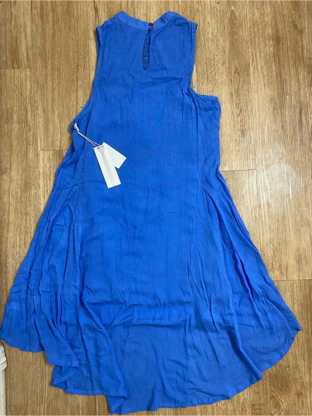 Lagaci Vibrant Blue Sleeveless High-Low Dress with Lace Yoke - Picture 4 of 5